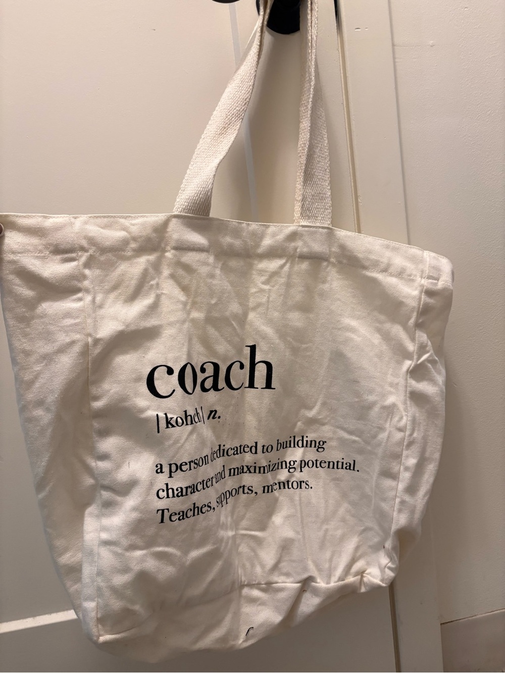 Cream Canvas Tote Bag with Black Logo Print